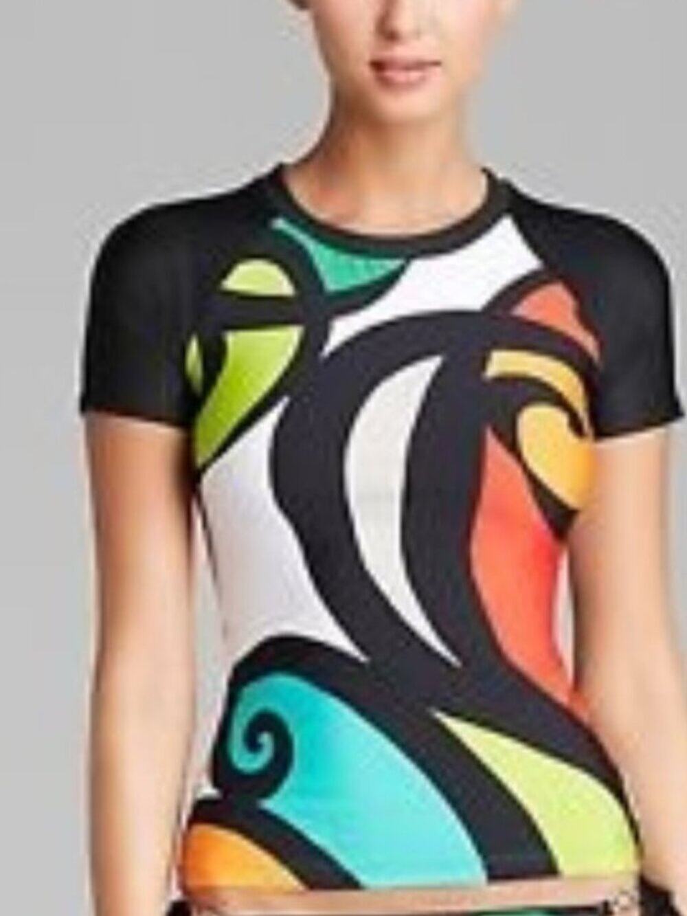 Trina Turk Pop Wave Rash Guard Multi Color Swim Top Size XS